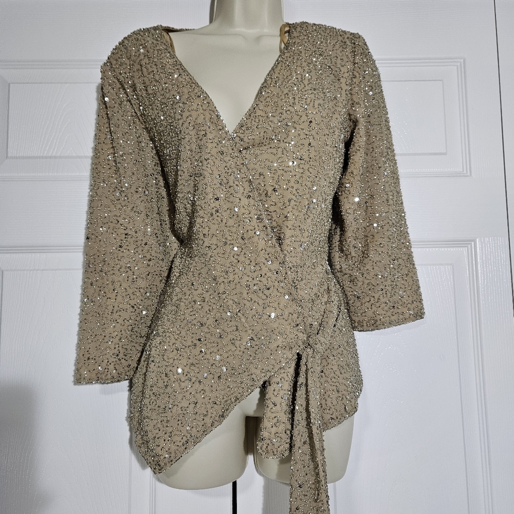 Chadwicks Sparkling Beige Wrap Top